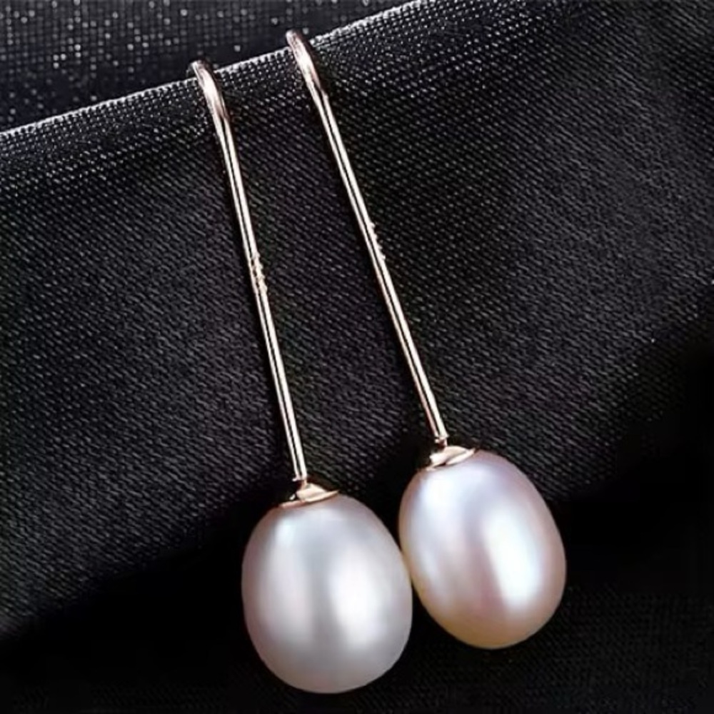 •Timeless Elegance 925 Sterling Silver Hook Drop Real Pearl Earrings